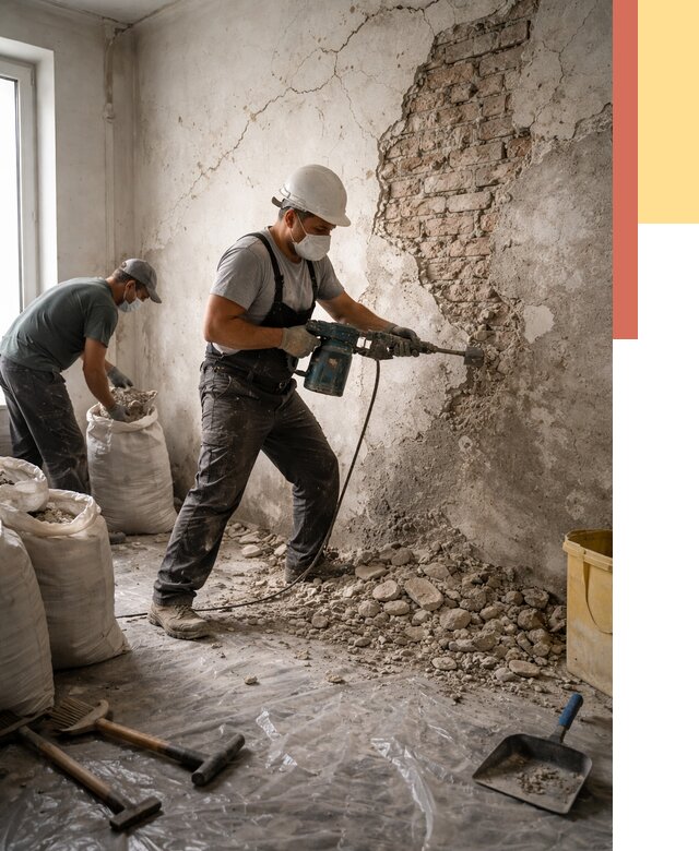 Демонтаж штукатурки со стен в Серове от 7345 руб/м² — быстро и недорого | ОТДЕЛОЧНИК-Срв