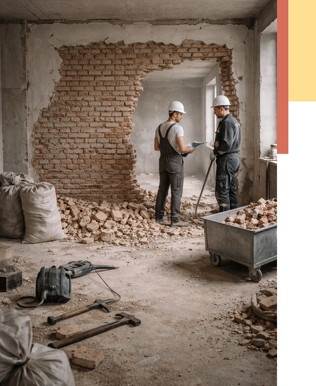 Демонтаж кирпичных стен в Серове от 4285 руб. — быстро, недорого, под ключ | ОТДЕЛОЧНИК-Срв