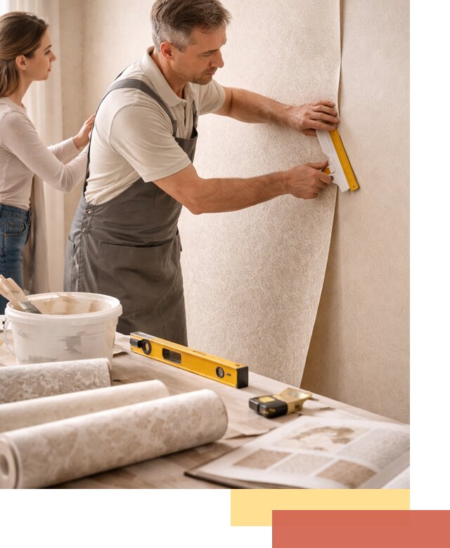 Поклейка обоев с подбором рисунка в Серове