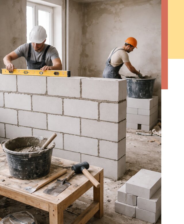 Кладка перегородок из газобетона в Серове от 3265 руб. под ключ | ОТДЕЛОЧНИК-Срв