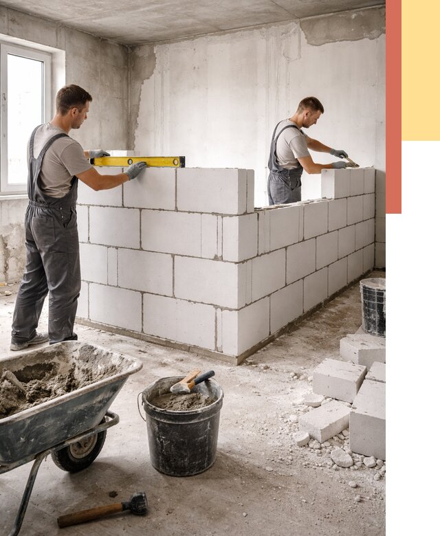 Кладка перегородок из ПГП в Серове от 2551 руб./м2 — монтаж и возведение под ключ | ОТДЕЛОЧНИК-Срв