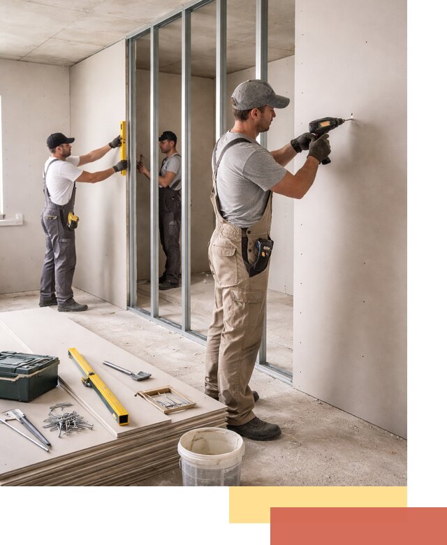 Однослойная перегородка из гипсокартона в Серове под ключ, монтаж и отделка