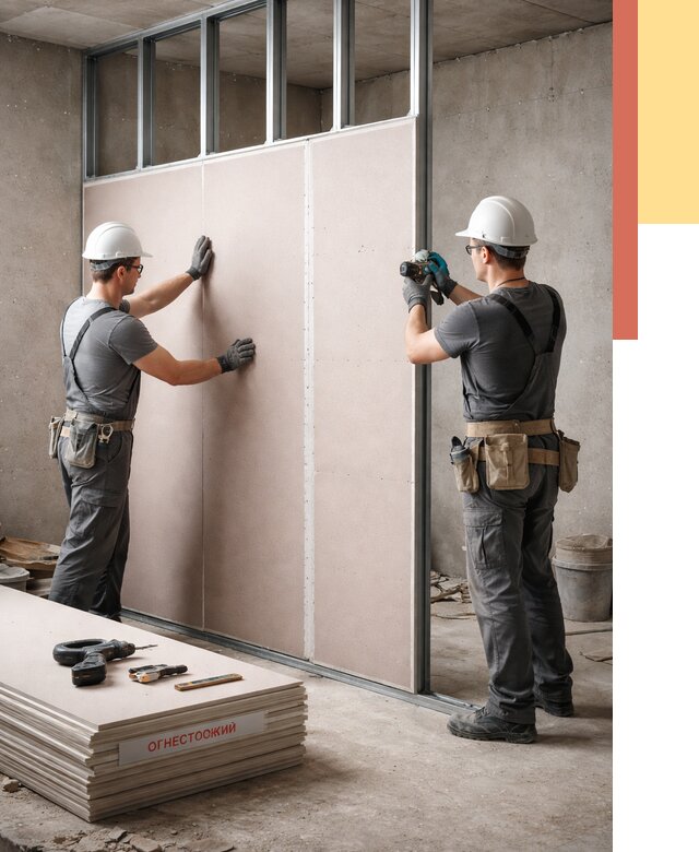 Перегородка из огнестойкого гипсокартона в Серове от 1887 руб. под ключ | ОТДЕЛОЧНИК-Срв