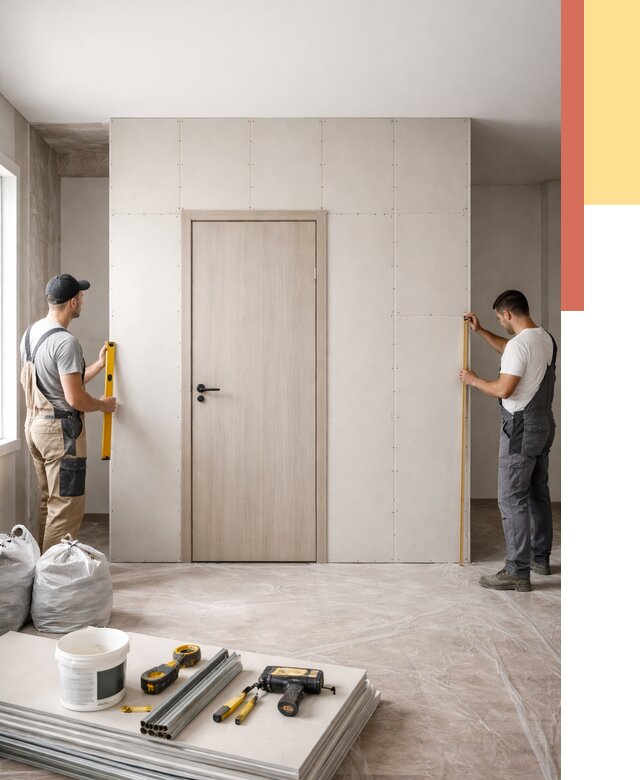 Перегородка из гипсокартона с дверью в Серове от 4591 руб. под ключ | ОТДЕЛОЧНИК-Срв