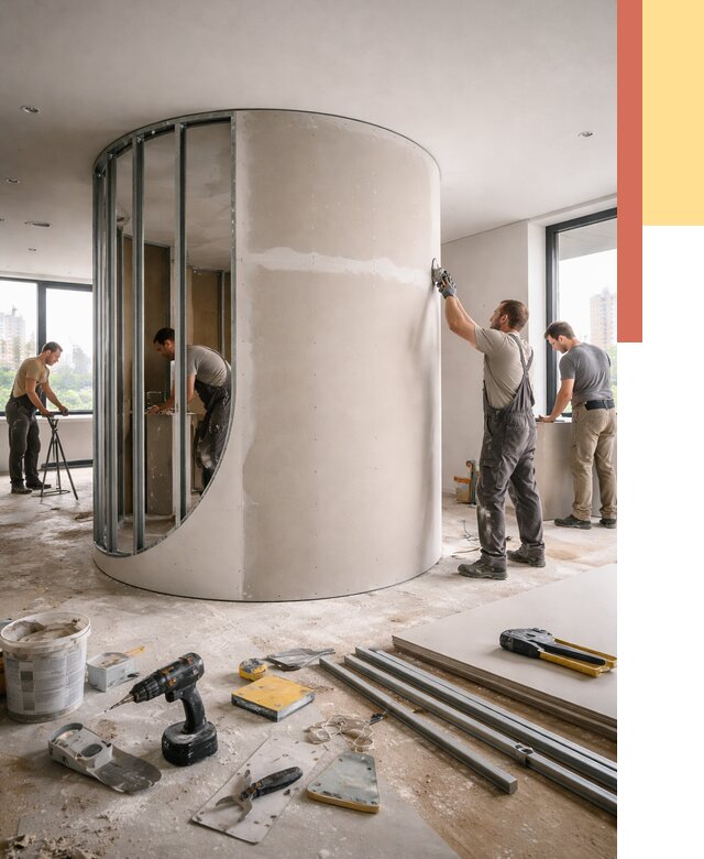 Радиусная перегородка из гипсокартона в Серове от 2959 руб. под ключ | ОТДЕЛОЧНИК-Срв