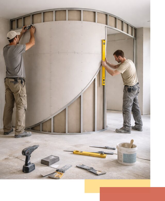 Радиусная перегородка из гипсокартона в Серове под ключ