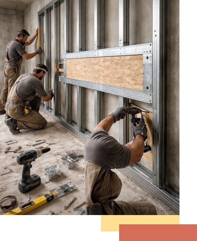 Усиленная перегородка для крепления тяжёлых конструкций в Серове