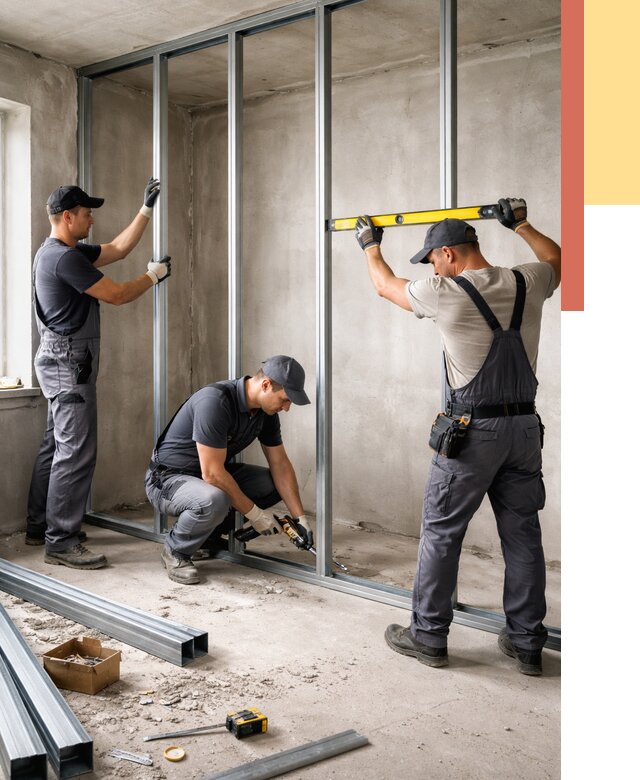 Монтаж каркаса перегородки из профиля в Серове от 765 руб. | ОТДЕЛОЧНИК-Срв