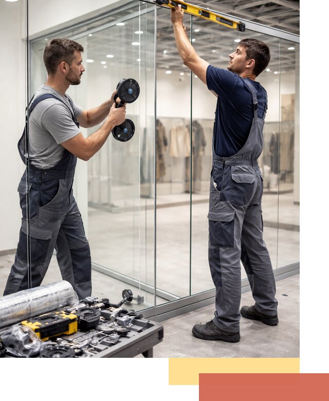 Стеклянные перегородки для магазинов в Серове — монтаж и установка