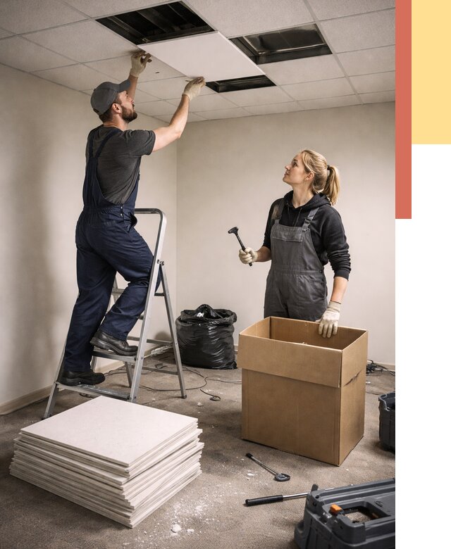 Демонтаж потолочной плитки в Серове от 4591 руб. быстро и недорого | ОТДЕЛОЧНИК-Срв