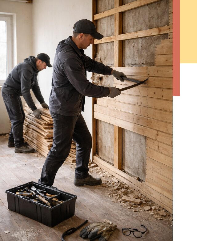 Демонтаж вагонки в Серове от 3877 руб/м2 — быстро и недорого | ОТДЕЛОЧНИК-Срв