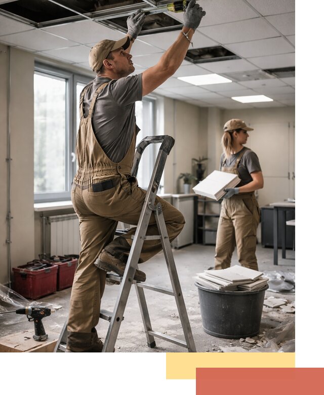 Ремонт потолка Армстронг и замена плит в Серове