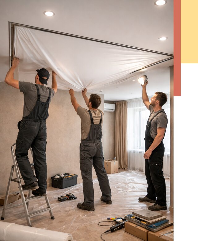 Монтаж ПВХ натяжного потолка в Серове от 3571 руб. под ключ | ОТДЕЛОЧНИК-Срв