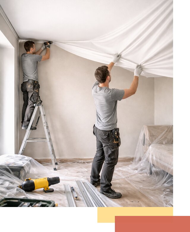 Монтаж тканевого натяжного потолка в Серове недорого и быстро