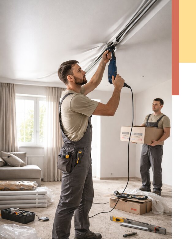 Монтаж сатинового натяжного потолка в Серове от 3571 руб. | Быстро, недорого — ОТДЕЛОЧНИК-Срв