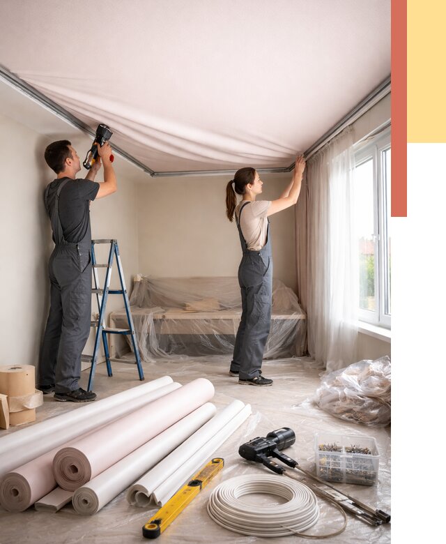 Монтаж цветного натяжного потолка в Серове от 4285 руб/м² — быстро и недорого | ОТДЕЛОЧНИК-Срв