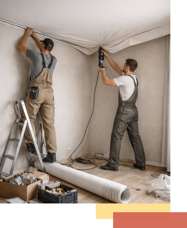 Монтаж цветного натяжного потолка в Серове за один день