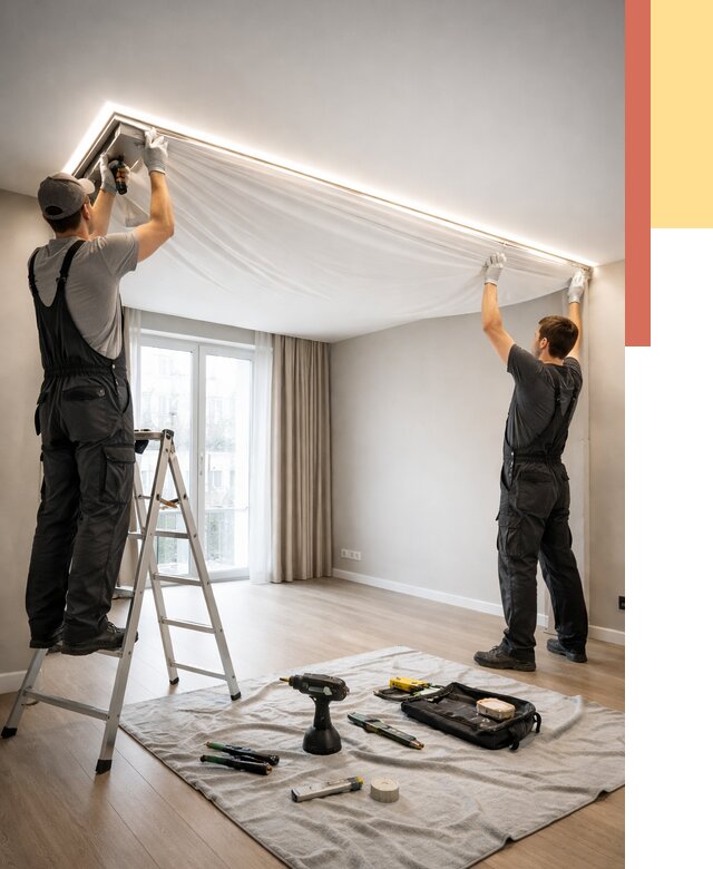 Монтаж парящего натяжного потолка в Серове от 4591 руб. быстро и недорого | ОТДЕЛОЧНИК-Срв