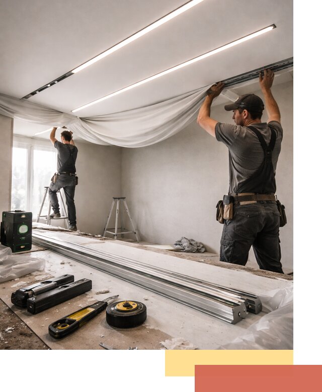 Монтаж натяжных потолков со световыми линиями в Серове