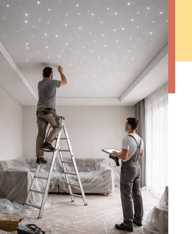 Монтаж натяжного потолка «звездное небо» в Серове от 6631 руб. | ОТДЕЛОЧНИК-Срв