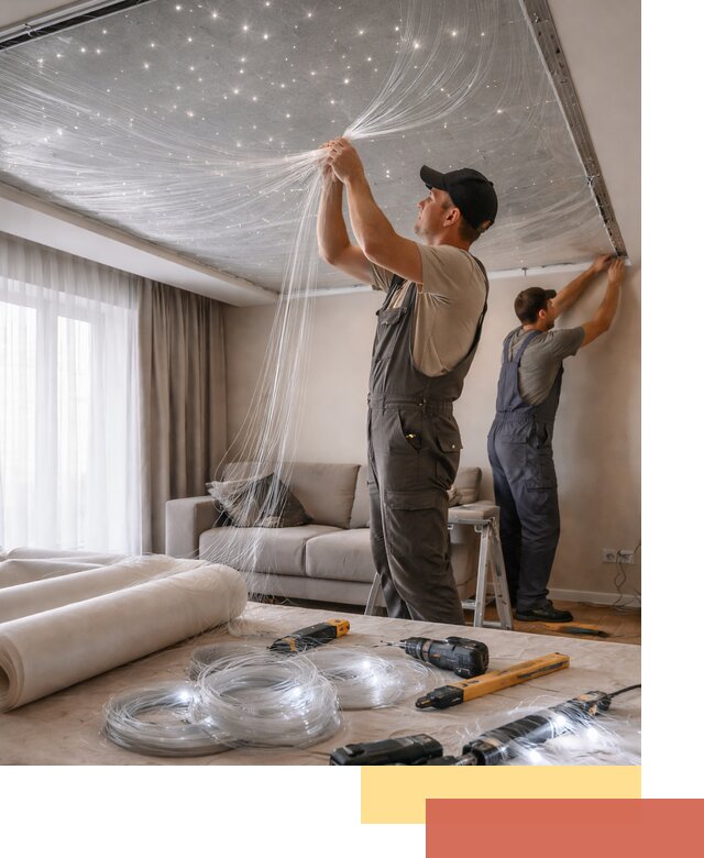 Монтаж натяжного потолка «Звездное небо» в Серове