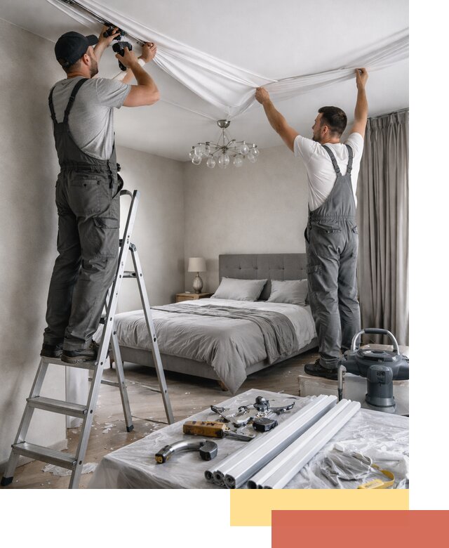 Монтаж натяжного потолка в спальне в Серове