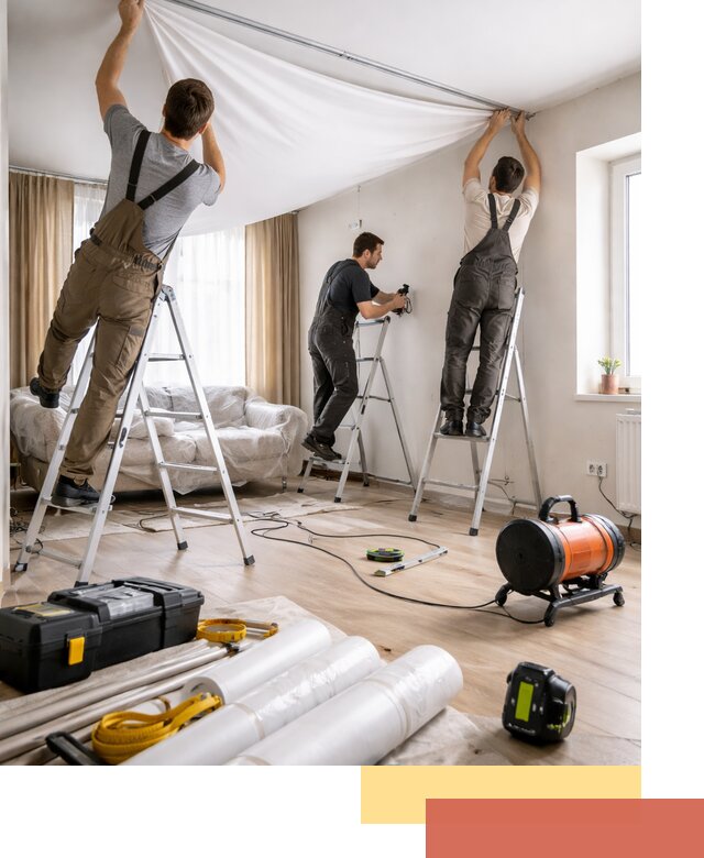 Монтаж натяжного потолка в гостиной в Серове