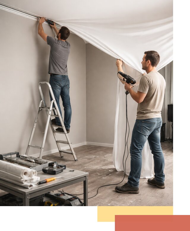 Монтаж натяжного потолка в студии в Серове