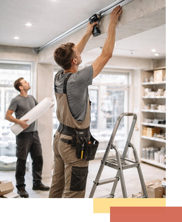 Монтаж натяжных потолков в магазине в Серове