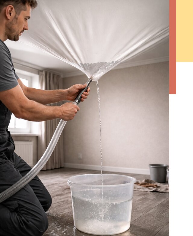 Слив воды с натяжного потолка в Серове от 2551 руб. быстро и недорого | ОТДЕЛОЧНИК-Срв