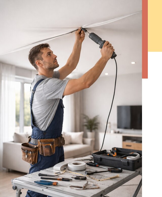 Ремонт натяжных потолков в Серове от 9692 руб. под ключ — ОТДЕЛОЧНИК-Срв