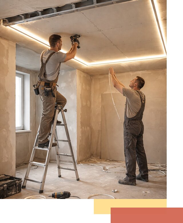 Потолок из гипсокартона с подсветкой в Серове